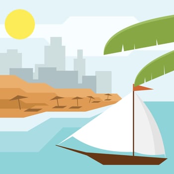 Boat In The Bay, Isolated Background. vector