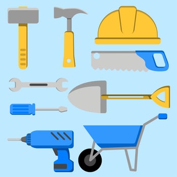 Labor tools vector illustration. Set of labor tools. Worker tool icon for design industry, construction or factory. Labor day graphic resource. Industrial equipment sheet