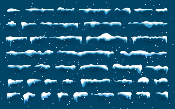 Snow, ice cap with shadow. Snowy elements on winter background. Snowfall and snowflakes. Christmas and New Year, Winter season. Vector illustration
