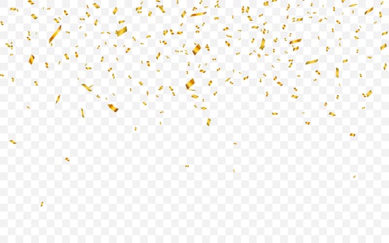 Gold confetti. Celebration carnival falling shiny glitter confetti in gold color. Luxury greeting card. Vector illustration