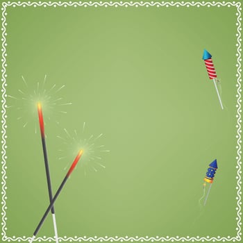 Happy Diwali celebration background. Festival banner design decorated with firecrackers on green background. vector