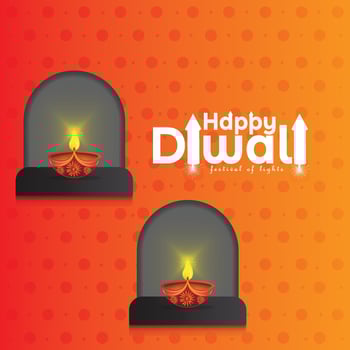 Happy Diwali. Vector illustration of diya lamps in celebration of Diwali, the Indian traditional Hindu festival. Festival of lights.