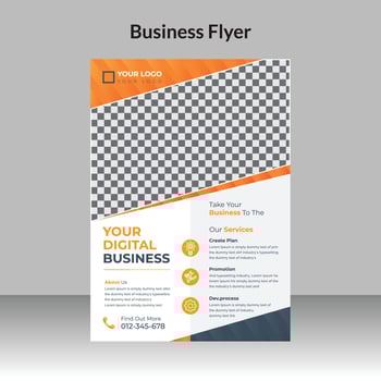 Corporate business flyer design template and digital marketing agency with gold geometric shapes and creative professional attractive minimal abstract flyer template in A4 size vector