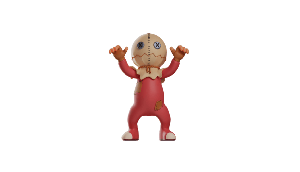 3D illustration. Spooky Trick r Treat 3D Cartoon Character. Trick r Treat stood up and showed a zombie pose. Trick r Treat is playing and playing as a zombie. 3d cartoon character png