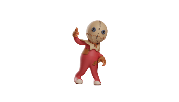 3D illustration. Good Trick r Treat 3D Cartoon Character. Trick r Treat showing the thumbs up as an OK sign. Trick r Treat runs and looks scary. 3d cartoon character png