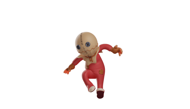 3D illustration. Trick r Treat 3D Cartoon Character. Trick r Treat with a flying pose. Trick r Treat looks so sad. Trick r Treat is fighting his enemy. 3d cartoon character png