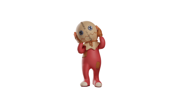 3D illustration. Dizzy Trick r Treat 3D Cartoon Character. Trick r Treat holds the head with both hands. Trick r Treat looks like he's feeling a headache. 3d cartoon character png