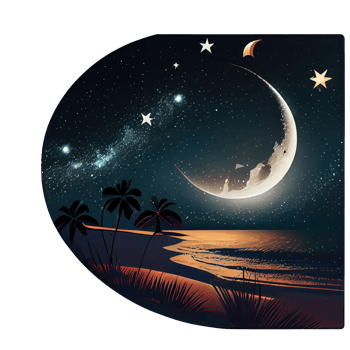 Moon and stars at night tess, landscape with palm trees, retro syntes color design, ocean wave . png