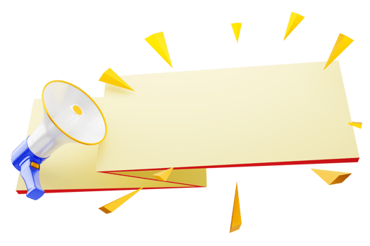 bullhorn speech bubble sign promo banner sale ad yellow label or sign poster presentation sticker with megaphone blue gold and white 3d illustration - clipping path png