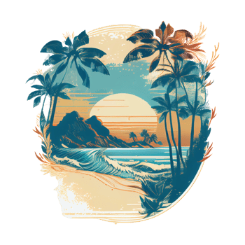 Synthwave sunset, landscape with palm trees, retro wave illustration . png