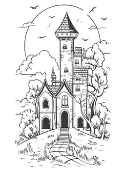 Halloween landscape kids coloring page vector