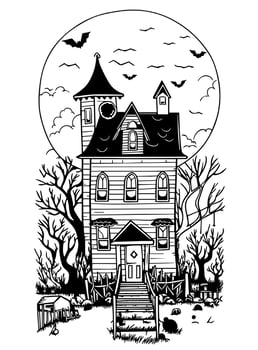 Halloween landscape kids coloring page vector