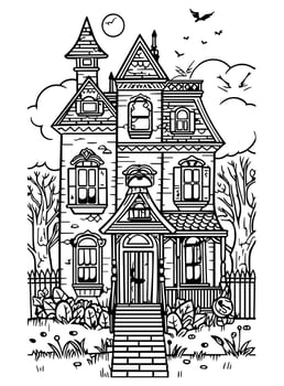 Halloween landscape kids coloring page vector