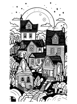 Halloween landscape kids coloring page vector