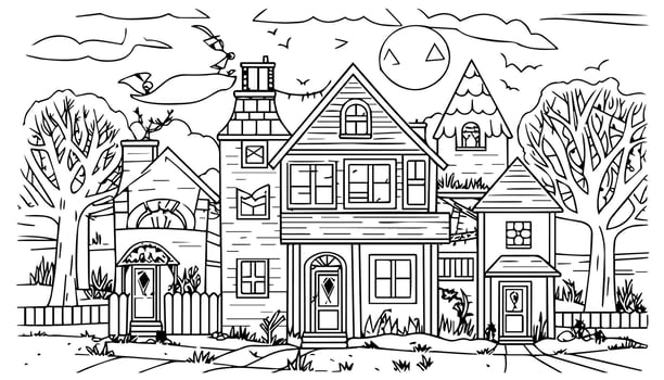 Halloween landscape kids coloring page vector