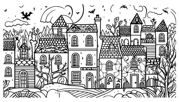 Halloween landscape kids coloring page vector