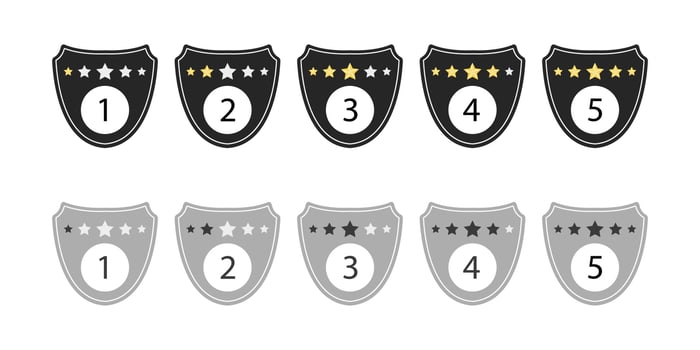 Rating stars badge, Customer review stars, Rate icons set vector
