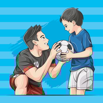 Dad and Son are Playing Football vector illustration pro download