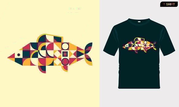 Front of t shirt with geometric fish illustration vector
