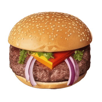 burger with meat, tomato, lettuce, cheese, and sauce . png