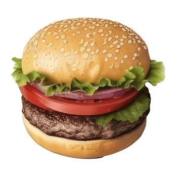 burger with meat, tomato, lettuce, cheese, and sauce . png