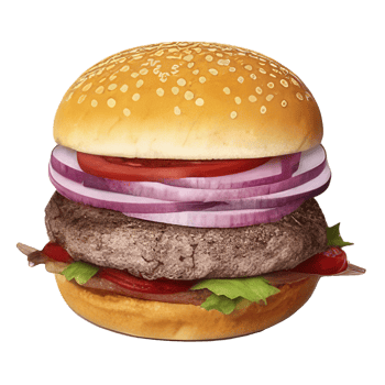 burger with meat, tomato, lettuce, cheese, and sauce . png