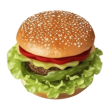 burger with meat, tomato, lettuce, cheese, and sauce . png