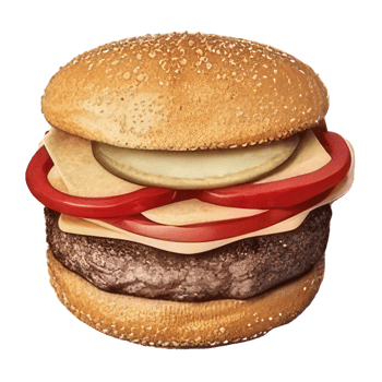 burger with meat, tomato, lettuce, cheese, and sauce . png