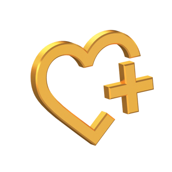 Heart Plus 3D Icon Isolated on Transparent Background, Gold Texture, 3D Rendering png