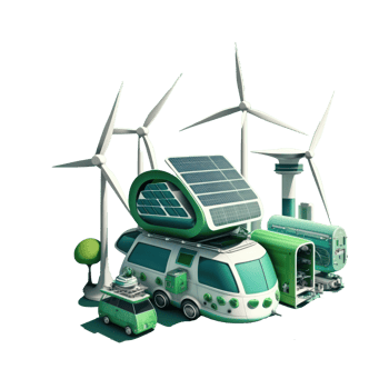 renewable energy with green energy as wind turbines and solar panels . png
