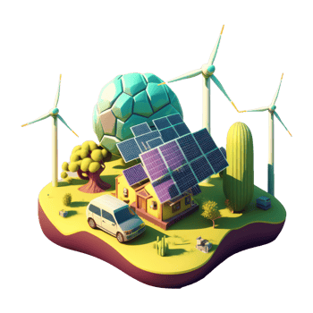 renewable energy with green energy as wind turbines and solar panels . png