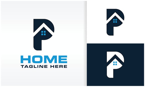 creative real estate logo design, home stay, apartment with the initials p vector