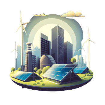 renewable energy with green energy as wind turbines and solar panels . png