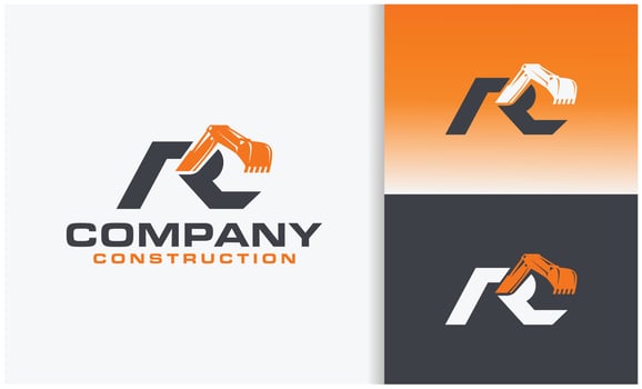 excavator logo with initials letter r vector
