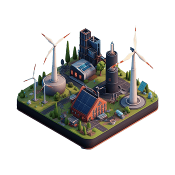 renewable energy with green energy as wind turbines and solar panels . png