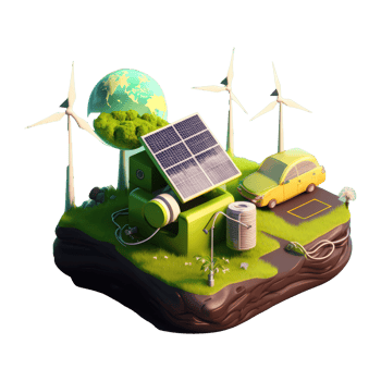 renewable energy with green energy as wind turbines and solar panels . png