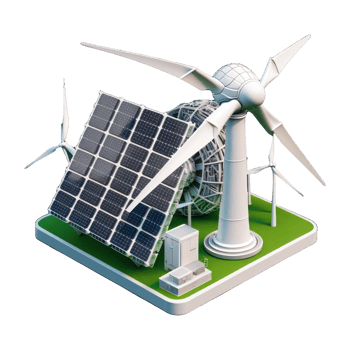 renewable energy with green energy as wind turbines and solar panels . png