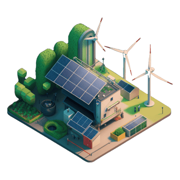 renewable energy with green energy as wind turbines and solar panels . png