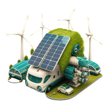 renewable energy with green energy as wind turbines and solar panels . png