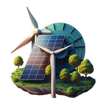 renewable energy with green energy as wind turbines and solar panels . png