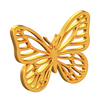 Butterfly 3D Icon Isolated on Transparent Background, Gold Texture, 3D Rendering png