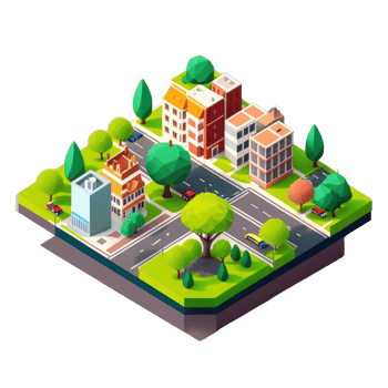 simple three dimensional top view of big city commercial buildings urban infrastructure . png