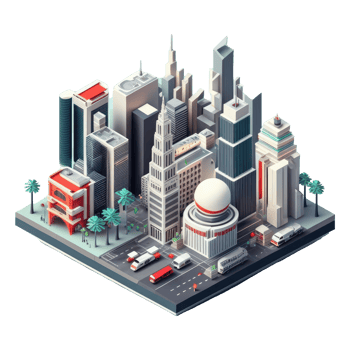 metropolis, many tall buildings, every building has a different height . png
