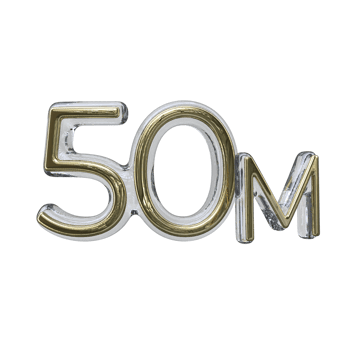 Number 50m 3D render transparent background png