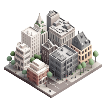 metropolis, many tall buildings, every building has a different height . png