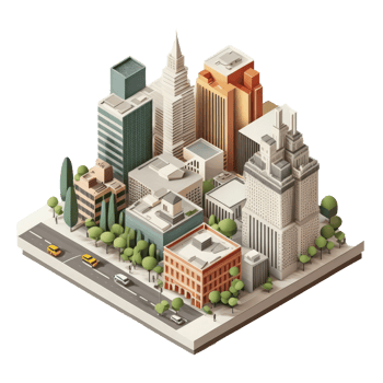 metropolis, many tall buildings, every building has a different height . png