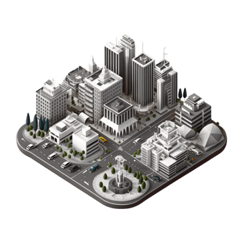metropolis, many tall buildings, every building has a different height . png