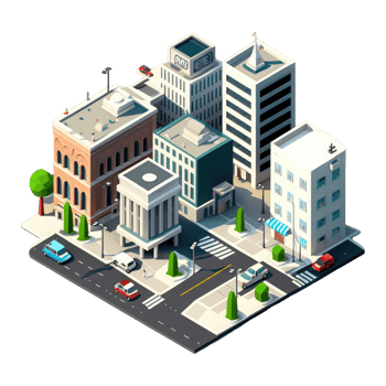 metropolis, many tall buildings, every building has a different height . png