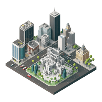 metropolis, many tall buildings, every building has a different height . png