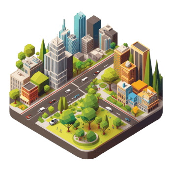 metropolis, many tall buildings, every building has a different height . png
